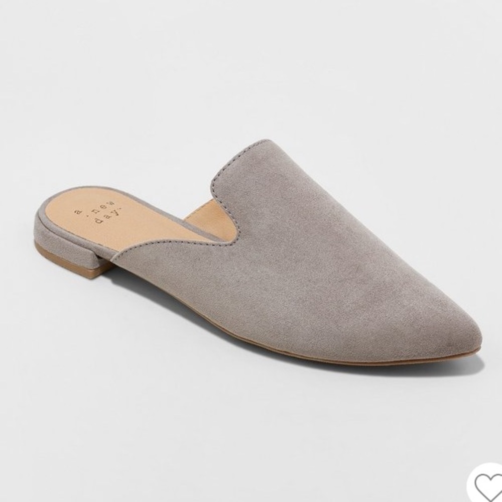 A New Day Gray Velma pointed toe backless mules